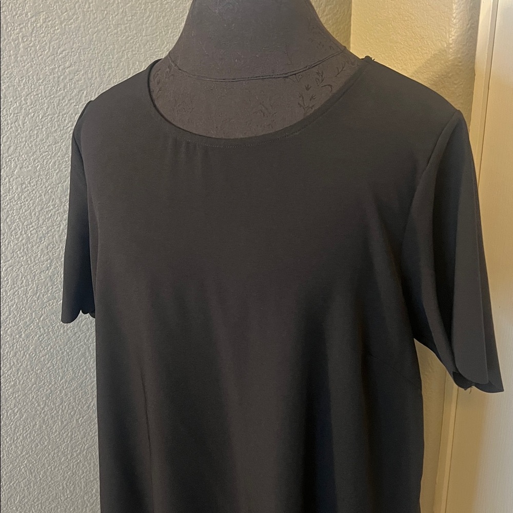 Jenny Boston Black Mini T Shirt Dress Scallop Hems Size Large - Picture 5 of 12